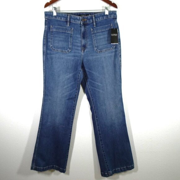 Ralph Lauren High Rise Jeans Women's Size 12 Blue Denim Flared Casual - Picture 1 of 10